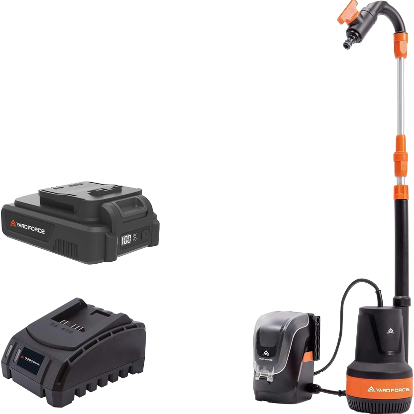 Yard Force LX CWP1 20V Akumulatorowa pompa zanurzeniowa i pompa do beczki na deszczówkę (2000 l/h, 2 bar, 3 m głębokości) – Bezprzewodowa pompa wodna z akumulatorem 2,5 Ah i rurą teleskopową