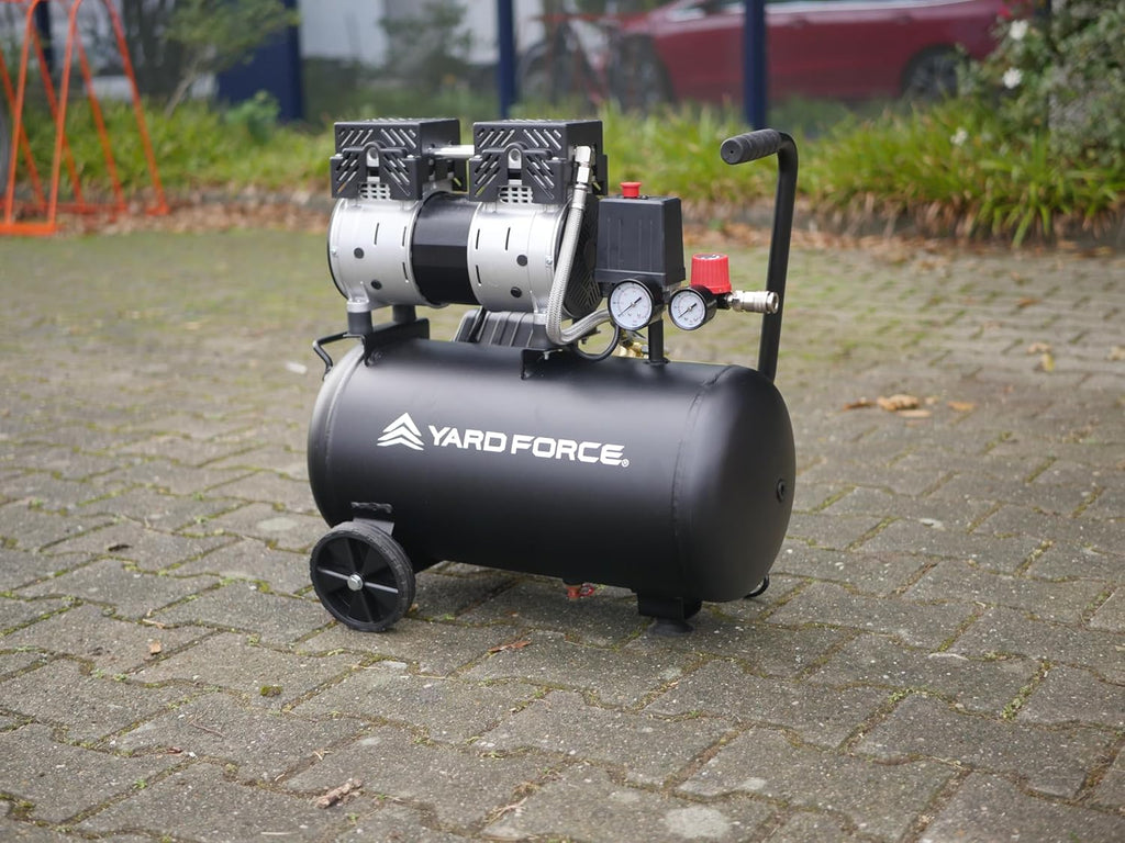 Yard Force EX ARC24 Stille Compressor (24 L, 8 bar, 750 W) – Fluisterstille, olievrije compressor (67 dB) met drukregelaar & wielen