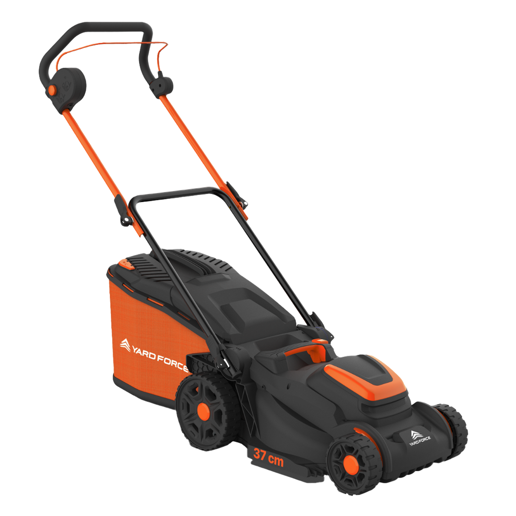 Yard Force 20V Akku-Rasenmäher LM C37B – 37 cm Schnittbreite, inkl. 2x 20V 4,0 Ah Akkus & Torque-Boost Technologie, 40L Fangkorb mit Mulchfunktion