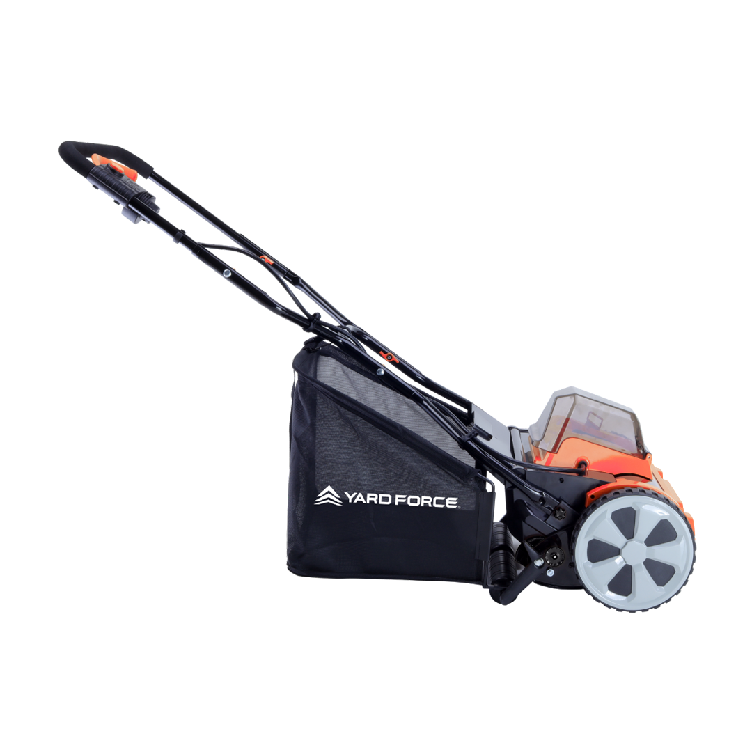 Yard Force 20V Akumulatorowa kosiarka wrzecionowa LM C38A – szerokość koszenia 38 cm, w zestawie akumulator 20V 4,0 Ah i szybka ładowarka, 5-nożowe wrzeciono z tylnym wałem, kosz na trawę 45L