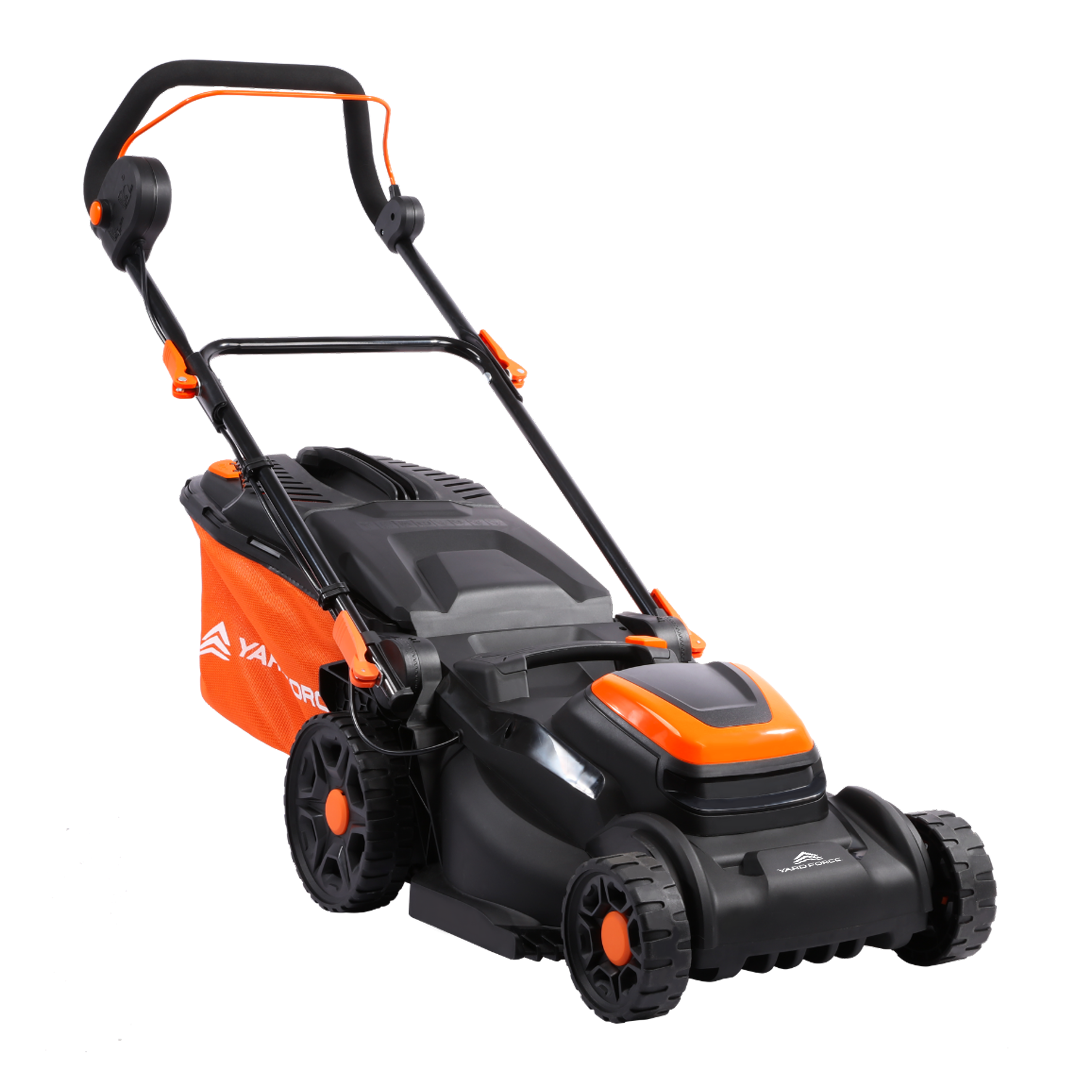 Kosiarka akumulatorowa Yard Force 20V LM C40B – szerokość koszenia 40 cm, w zestawie 2x akumulatory 20V 4,0 Ah i ładowarka, Torque-Boost, kosz na trawę 40 l z funkcją mulczowania